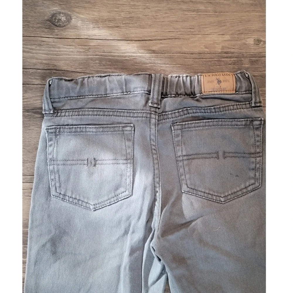 US Polo Assn Boys Grey Straight Leg Jeans Size 7 Elastic Waist Stretch 12CD68